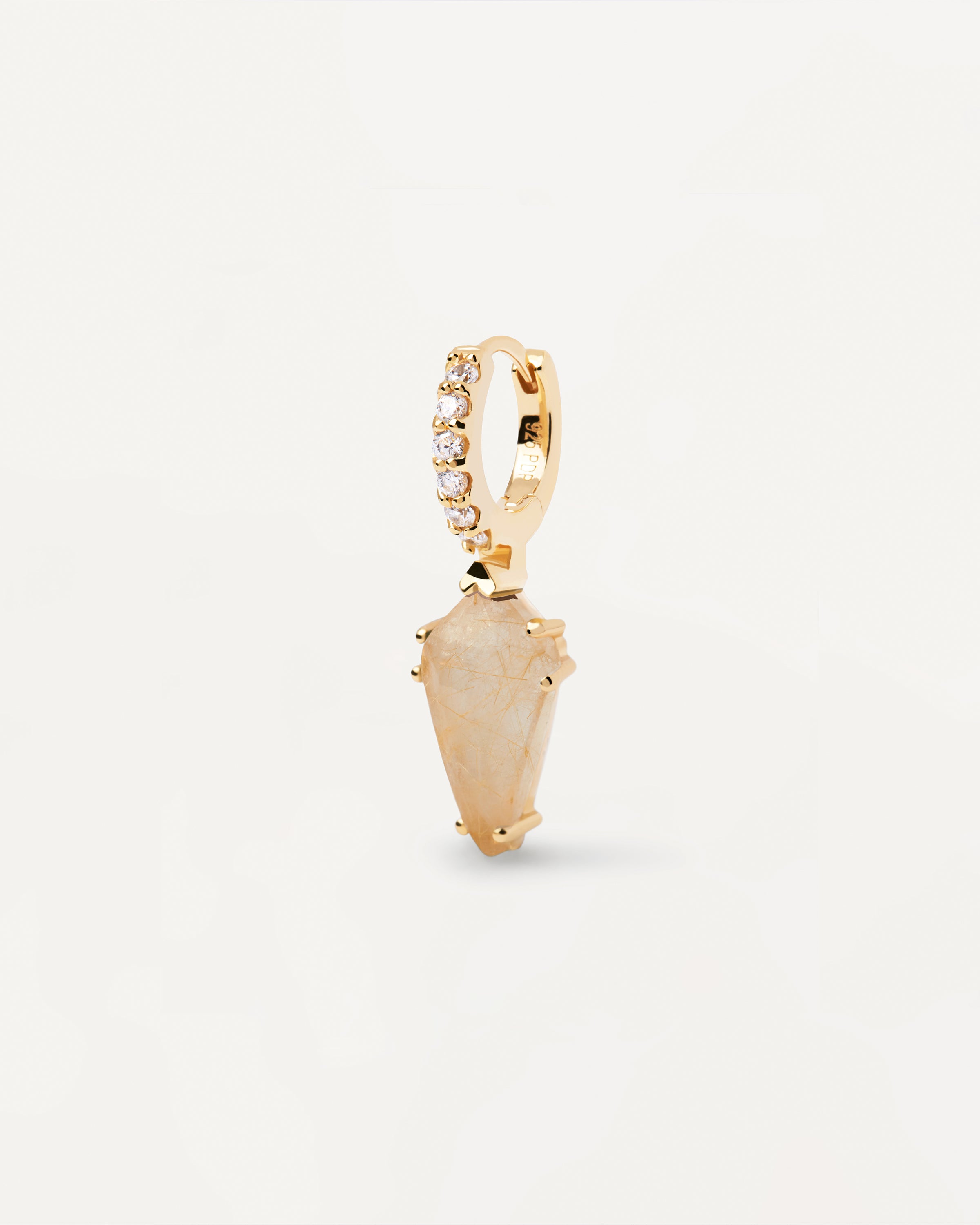 Pendiente Único Naoki con Cuarzo Rutilado - Joyería Exclusiva en Plata