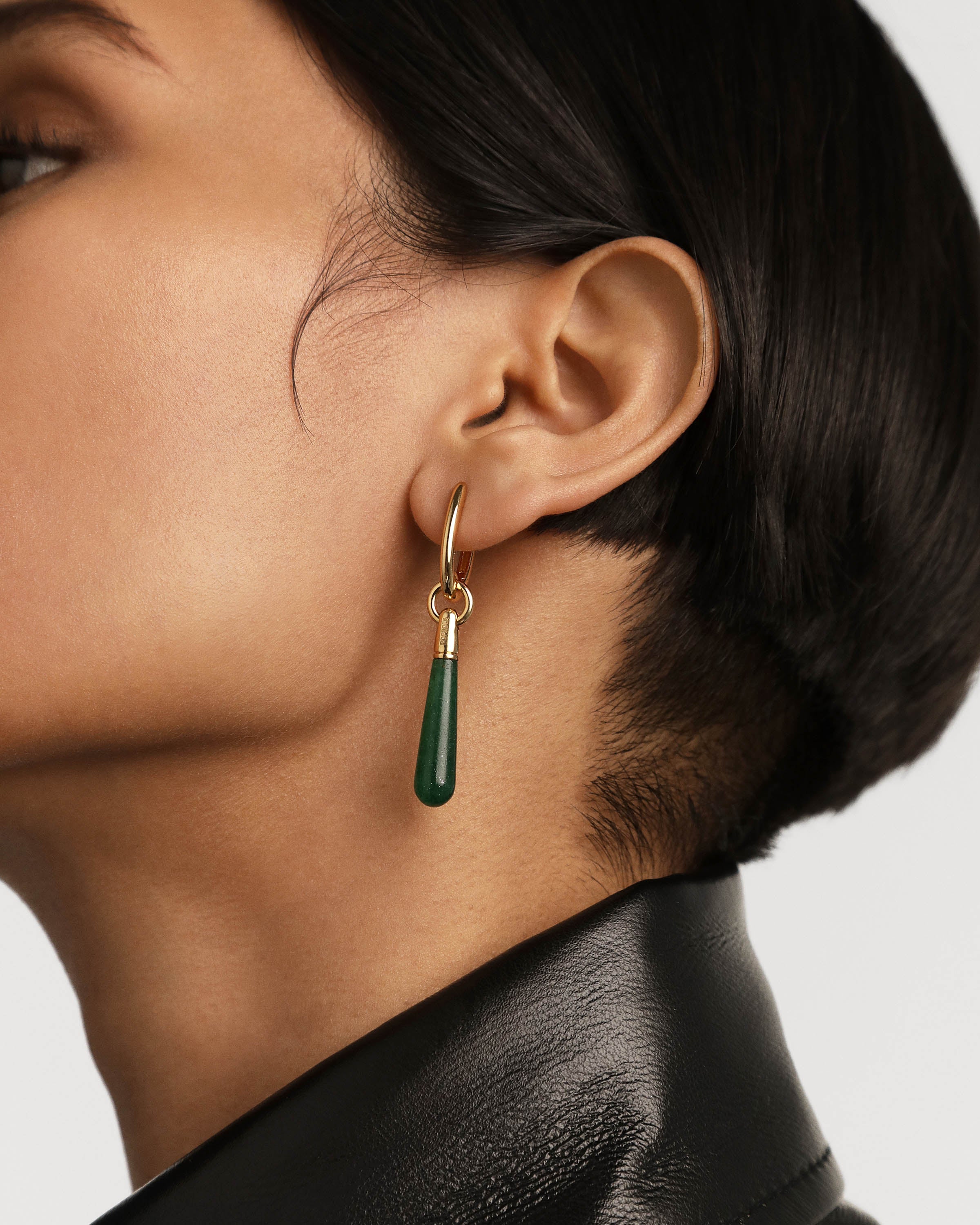 Aretes Artesanales XL de Aventurina Verde con Diseño Júpiter Único