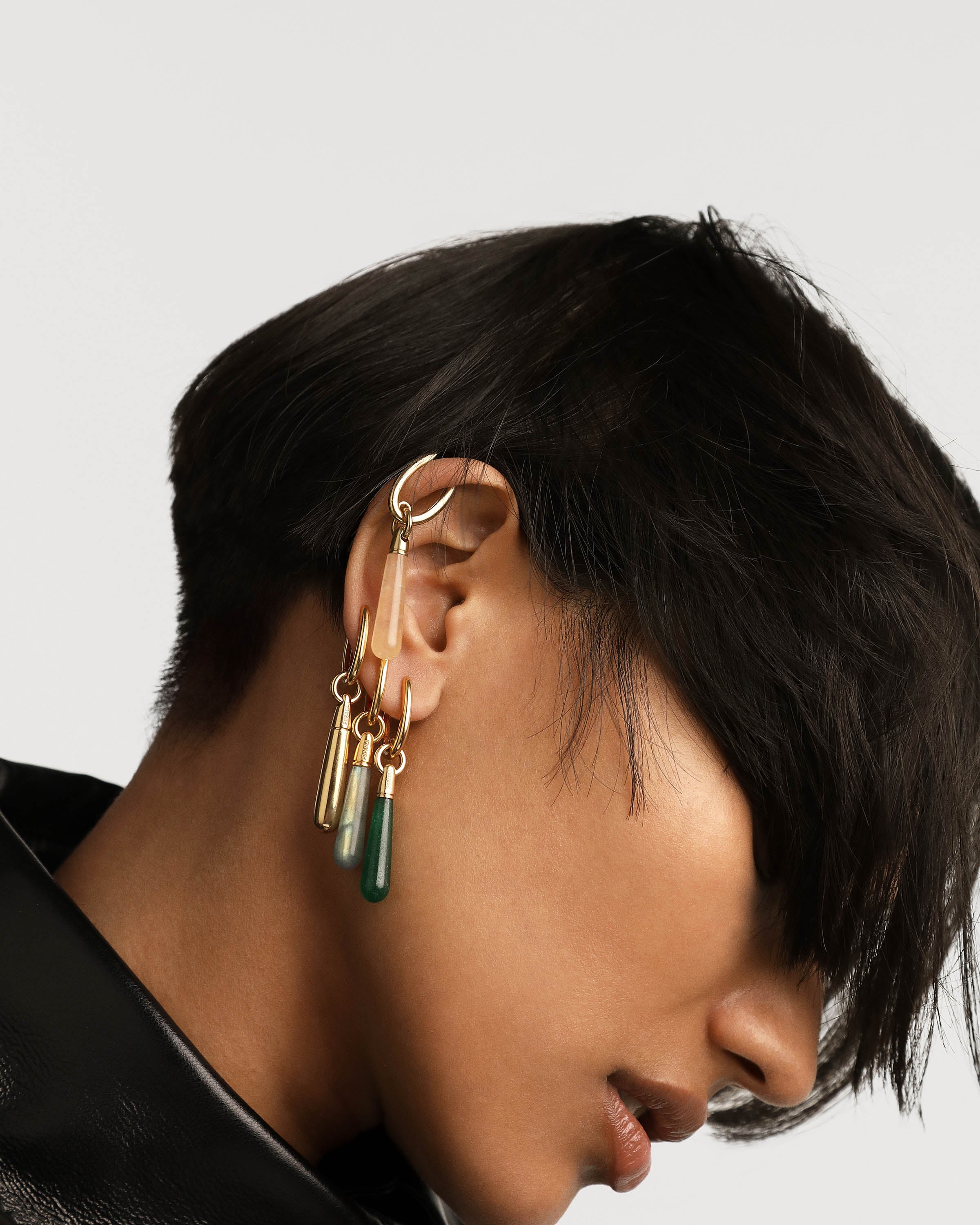 Aretes Artesanales XL de Aventurina Verde con Diseño Júpiter Único