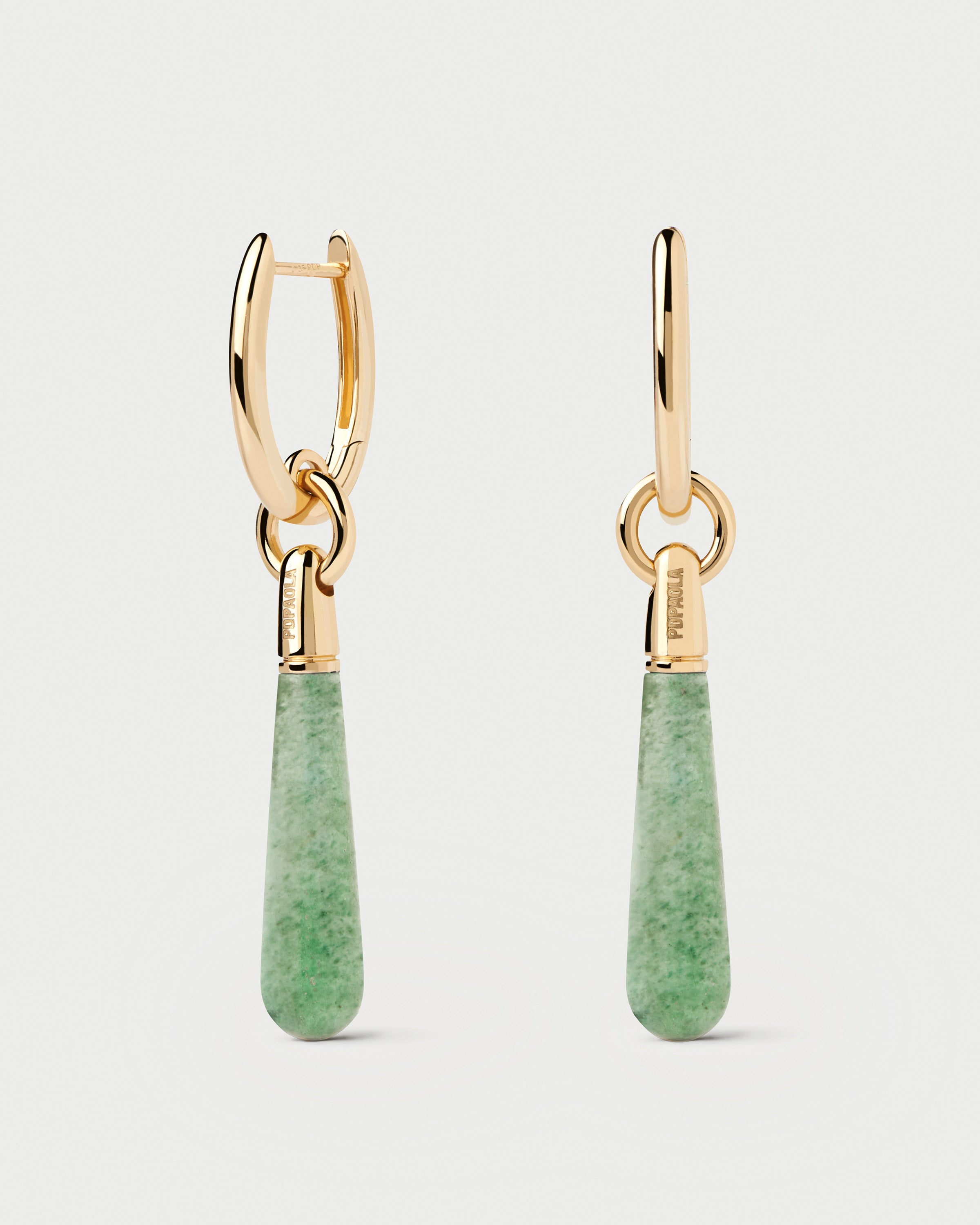 Aretes Artesanales XL de Aventurina Verde con Diseño Júpiter Único